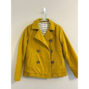Mini Boden Yellow Pea Coat preppycore Kids Size 13-14Y Cotton Striped Lining